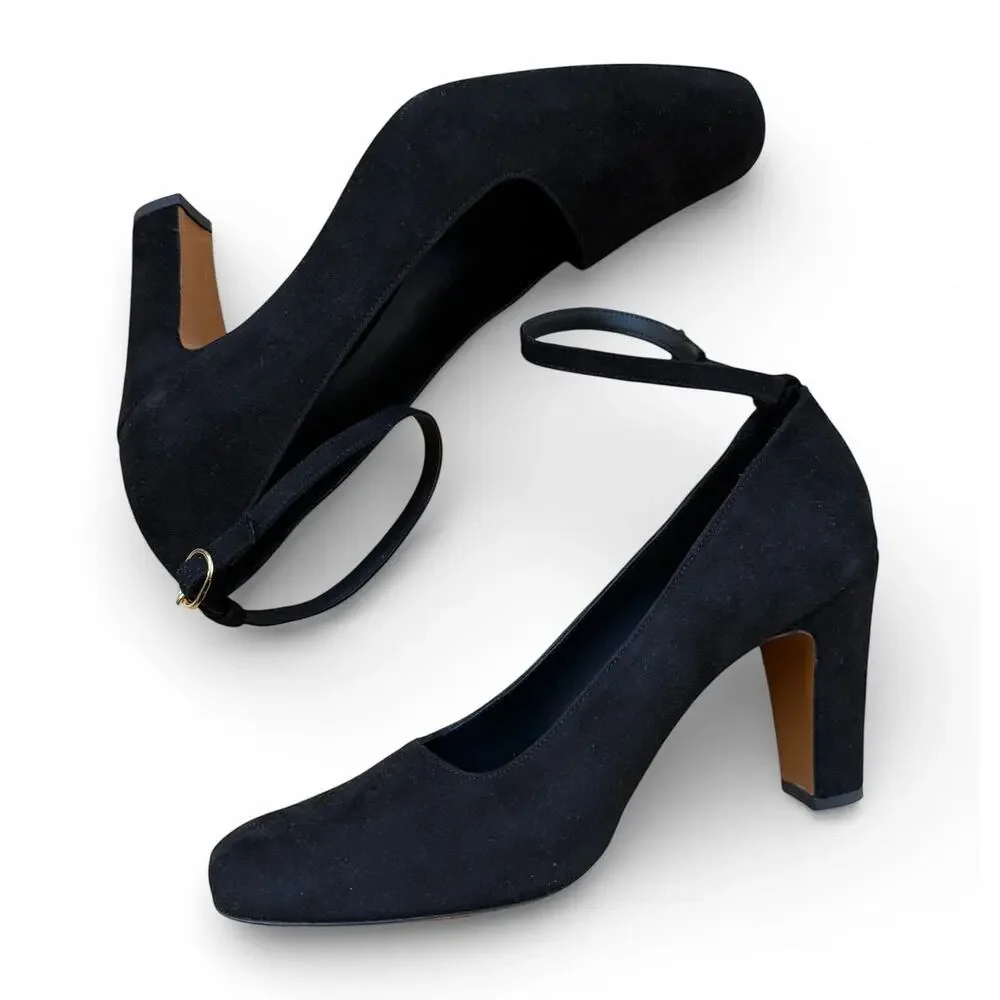 Rouje Paris Leonie Black Suede Ankle Strap Pump Heels Women's Size 39